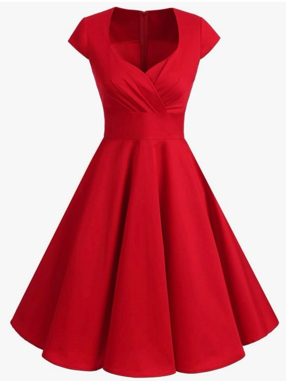 Red V-Neck Fit & Flare Midi Dress